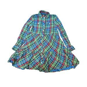 Vintage Ralph Lauren Polo Plaid Girls Long Sleeve Skirt Dress Size 8